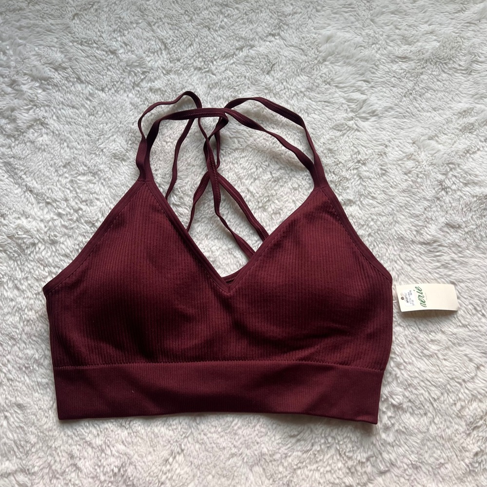 Aerie Real Good Ribbed Strappy Back Bralette Burgundy Size Medium 2693-3278 NWT